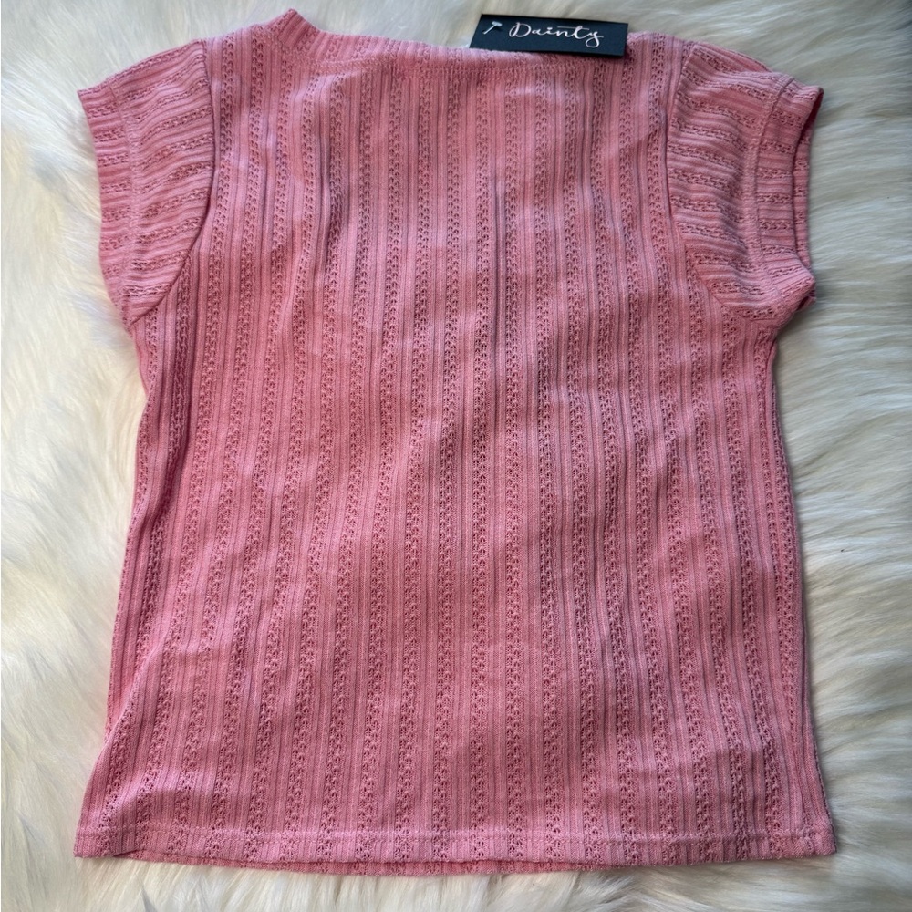Pink Ribbed Tie Front Blouse - Picture 4 of 4